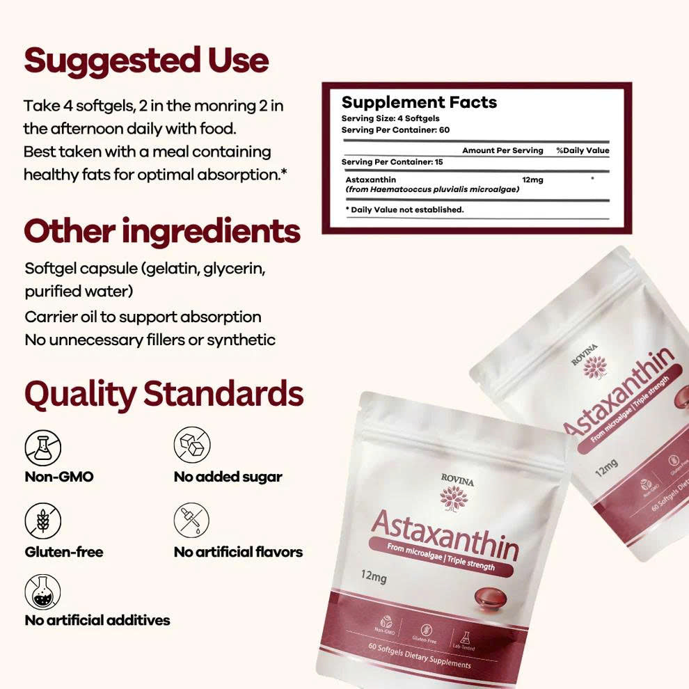 Rovina Astaxanthin - Nature’s Most Powerful Antioxidant for Whole Body Support & Cellular Protection